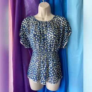 Alya Sheer Blue/Tan Polka Dot Blouse